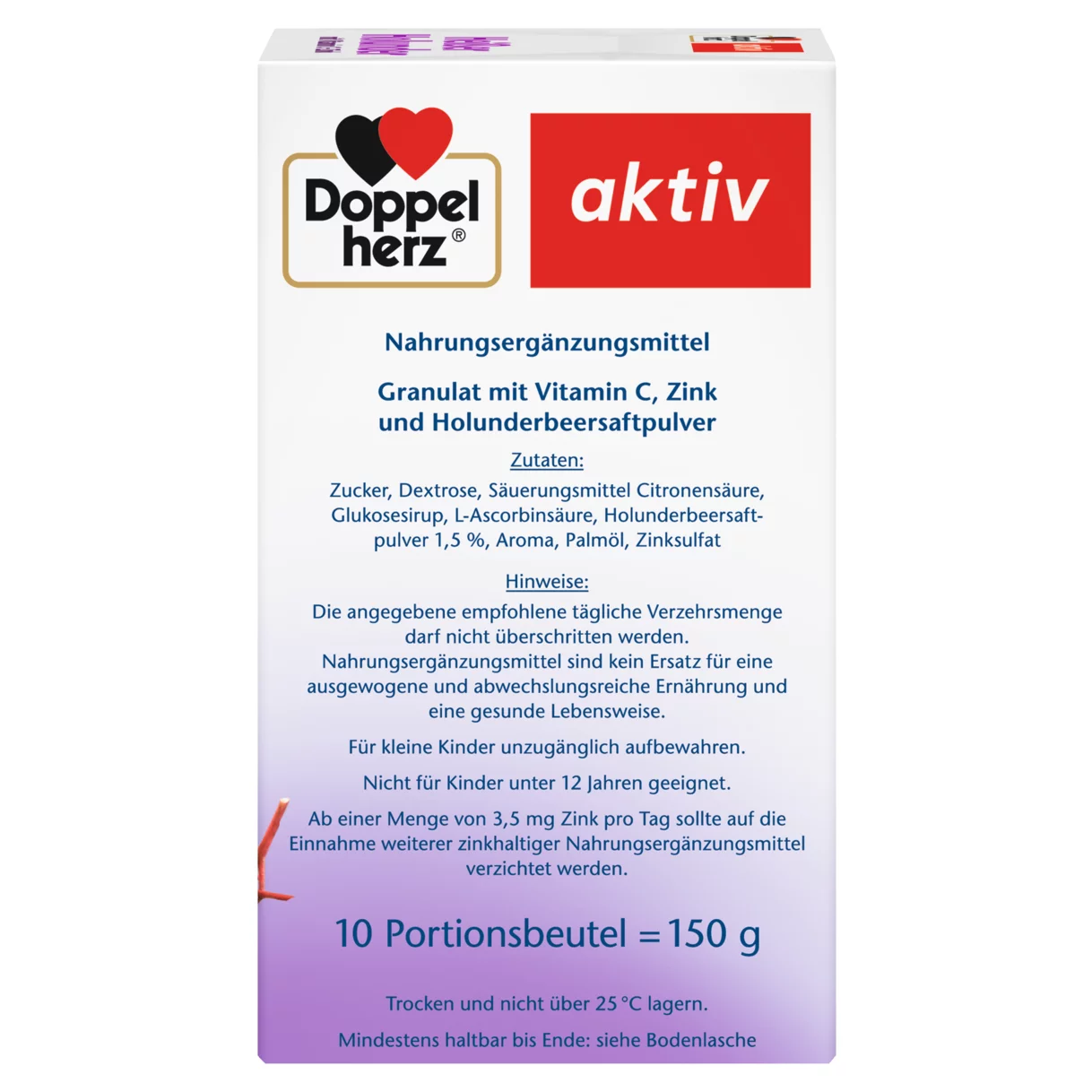 Abbildung der Produktverpackung Doppelherz aktiv Heißer Holunder Seitenansicht rechts